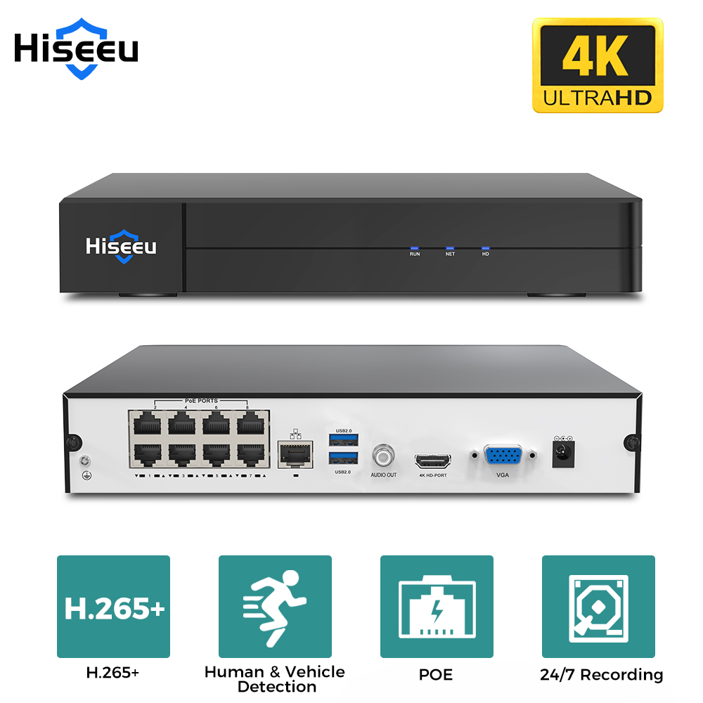 Security Ip Camera - Hiseeu 8CH 4K PoE NVR Perekam