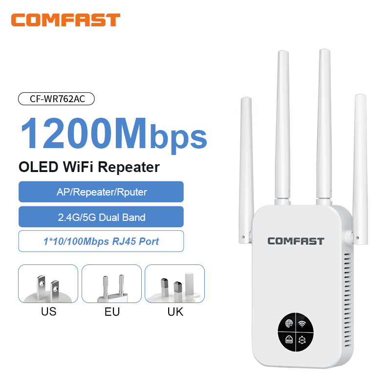 Smart Home X10 - COMFAST 1200Mbps Wifi Repetidor Layar Pintar