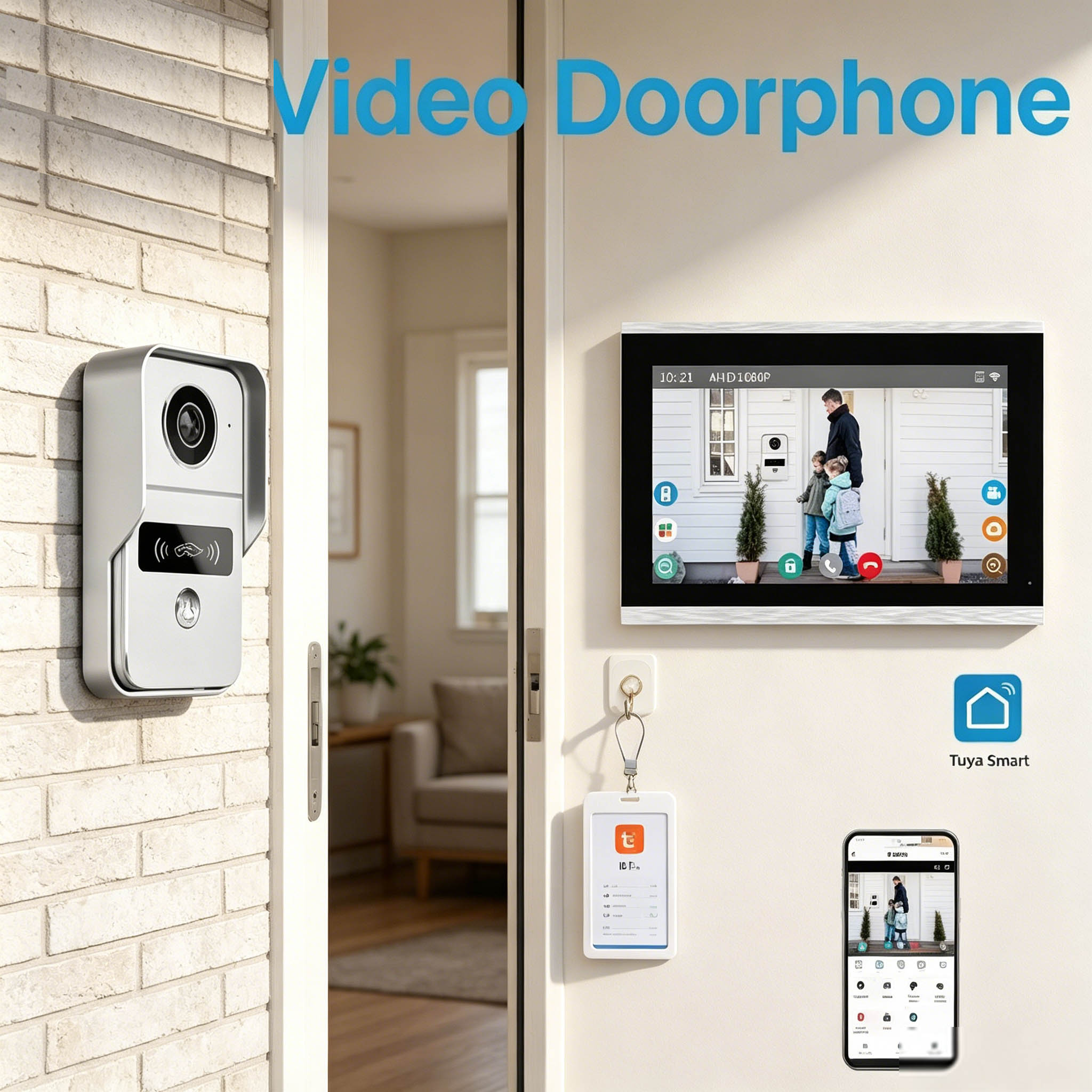 Video Doorbell - Interkom Pintu, 10.1 Inci, Warna HD