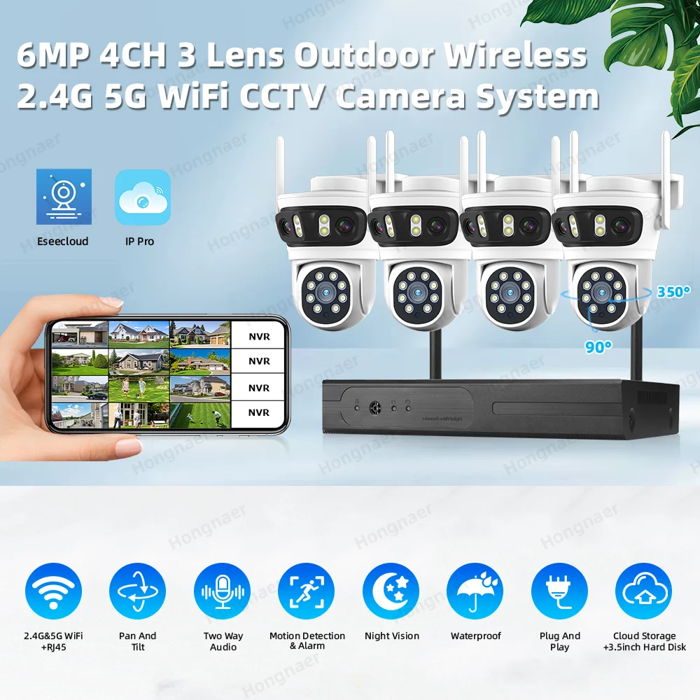 2026 Hongnaer 6MP 4CH 3 Lensa  - Security Ip Camera ulasan dan harga