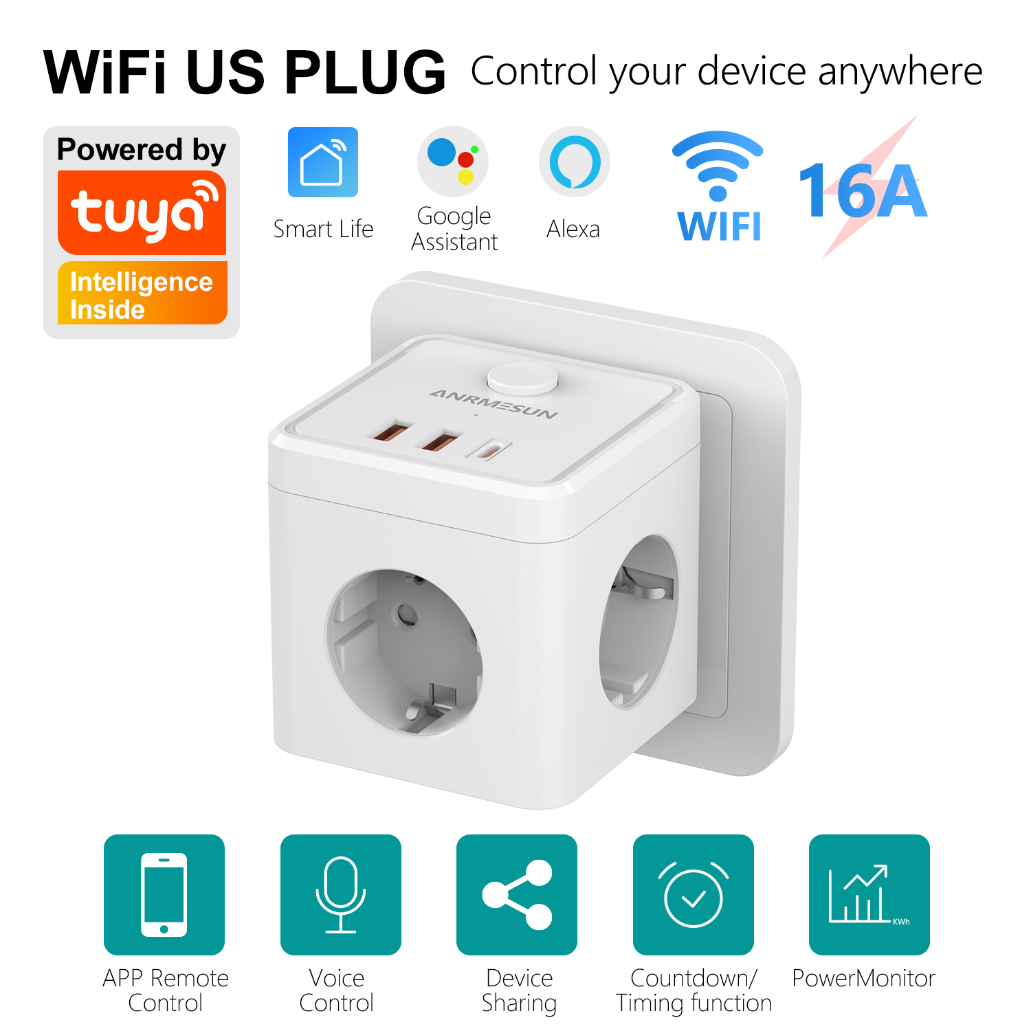 3 Colokan EU 2 USB-A 1 Port Ti - Smart Home Or Smart Home ulasan dan harga
